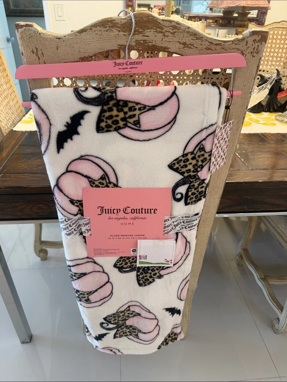 Juicy Couture Halloween Pink, Black/Brown Bats/Pumpkins/Bows Throw Blanket